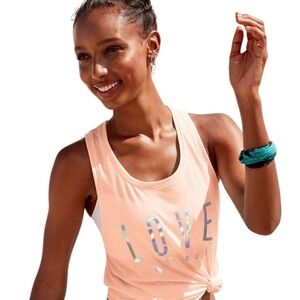 Victoria Sport Peach LOVE TO RUN Open Back Tie Tank Top Athletic M